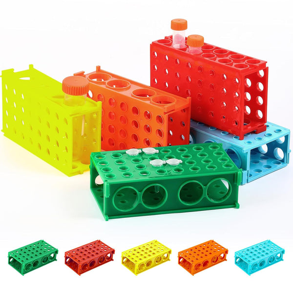 Tioncy 5 Pcs Test Tube Holder Rack, 4 Way Tube Rack for 0.5-50ml, Assorted Colors Lab Tube Racks