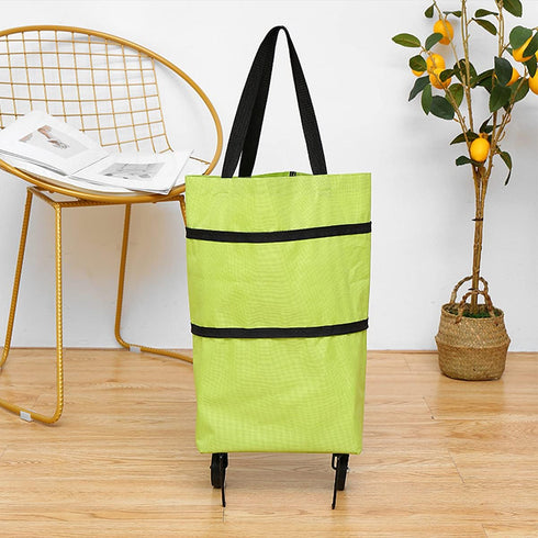 JIEOU Folding Shopping Bag With Wheels, Waterproof Grocery Carts, Reusable Portable Trolley Bags for Shopping