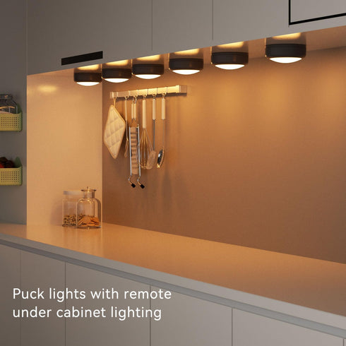 BESTDLCLITE 13-Color Dimmable Closet/Shelf/Wall (Black-6 Pack) LED Puck Lights with Remote, Under Cabinet Lighting