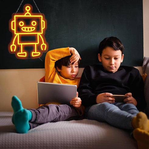 TOPQUALI Gift13.8 10.1 Inch Robot Neon Signs Robot LED Neon Light Decor for Game Room, Baby Living Room,Kids