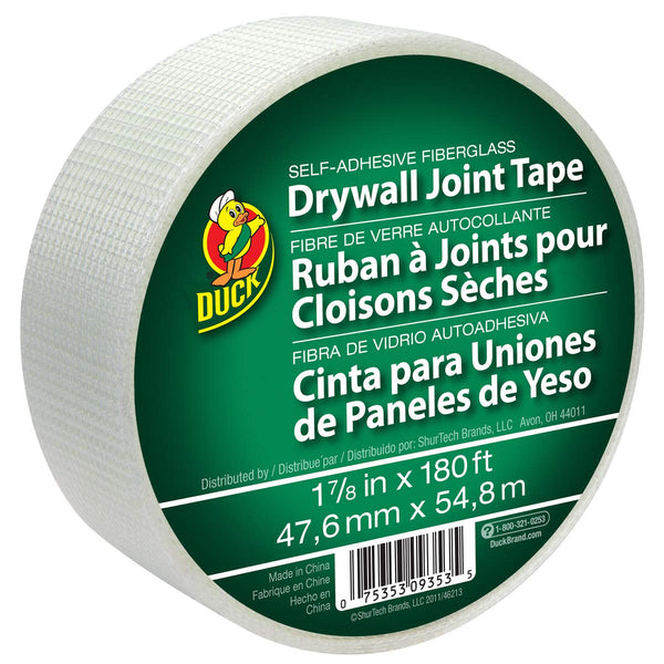 Duck Brand Self-Adhesive Fiberglass Drywall Joint Tape, 1.88-Inch by 180 Feet, White (282083)