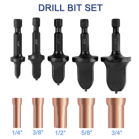 JONMON HVAC Copper Tube Expander Swaging Tool Drill Bit Set, 5Pcs for AC Repairing with Various Bits