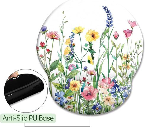 Flower Ergonomic Mouse Pad with Wrist Rest, Non-Slip PU Base, Cute Office Desk Decor, Gaming Mouse Pad with Wrist