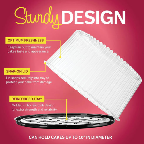 10 11" 5 2-3 - Plastic Disposable Cake Containers Carriers with Dome Lids and Cake Boards | Round Cake Carriers