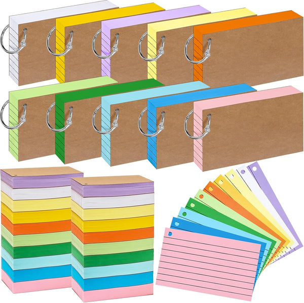 Beieverluck 2000 PCS Index Cards 3x5 Inches Colored Flash Cards with Ring Lined