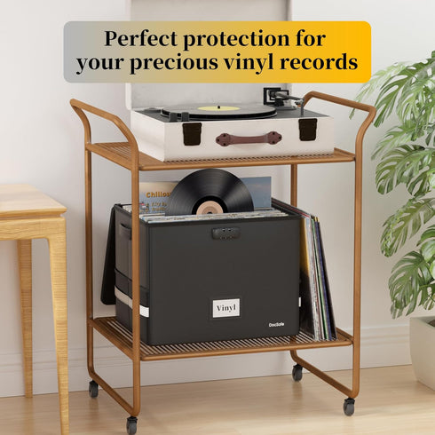 DocSafe Fireproof Vinyl Record Storage Box with Lock, Large Organizer for 150+ Single Records