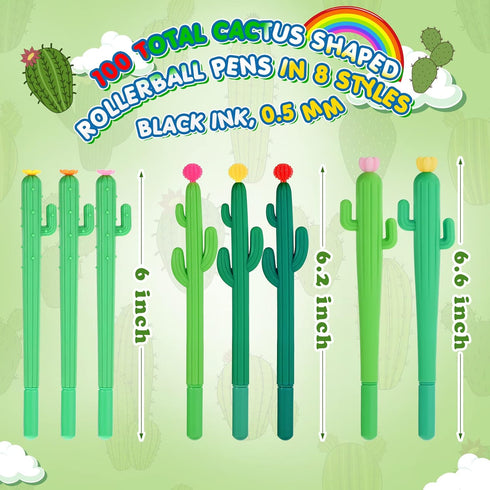 Handepo 100 Pieces Cactus Pens, Cactus Shaped Rollerball Pens, Cute Writing Pens for School Home Office Supplies
