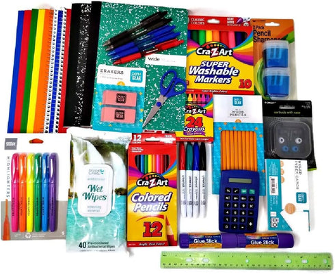 Grand Bay Market Essential School Supplies Bundle 4th Thru 7th Grades with Pencil Sharpeners, Erasers,