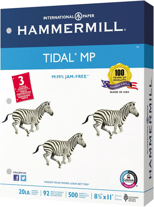 Hammermill 20 lb 3 92 1 (500 Printer Paper, Tidal Copy Paper, Hole - Bright, Made in the USA - Ream Sheets)
