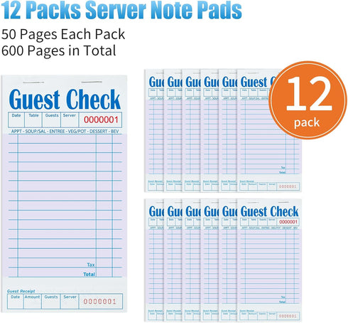 12 Pack 50 Sheets/Pack, 600 ZPARIK Purple Guest Checks Books for Servers Server Note Pads, Waiter Checkbook, Waitress