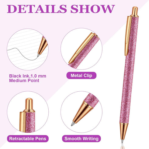 Handepo 20 Pcs Christmas Glitter Retractable Click Ball Pens Cute Pens for Journaling Fancy Pen for Women Metal Retractable Pen and 20 Pcs Replacement Refills Black Ink Medium Point 1.0 mm