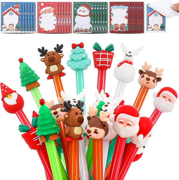 Whaline Christmas Notepad Set, 24Pcs with Gel Ink Pens, Self-Stick Notes, Office Supplies