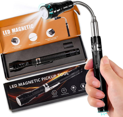 Magnetic Flashlight Gifts for Men, Telescoping Pickup Tool with LED, Cool Gadgets for Christmas