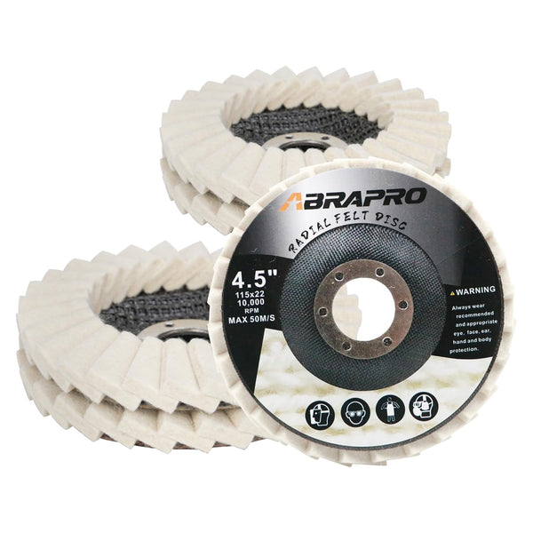 5 Pack Felt Flap Disc Abrasives 4-1/2" x 7/8" Arbor, Wool Polishing Wheel for Angle Grinder