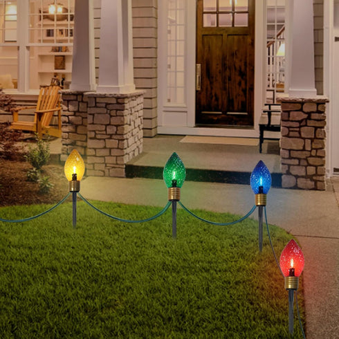 Jumbo Christmas Pathway Lights Outdoor, 7FT 4Pcs Connectable Plug in Multicolor Diamond