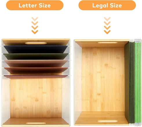 Letter/Legal Bamboo Acrylic File Box Organizer, Decorative Document Crate with Handle for Home Office Desk