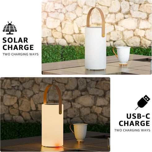 2 1 IP44 Portable Solar Table Lamp in Charging Outdoor Lantern with Remote RGB Cordless Lights, Water-Resistant