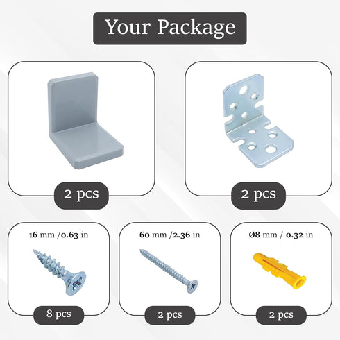 MR.BRACKET Pack 2, MR BRACKET L Bracket, Gray Shelf Brackets of Heavy Duty Cabinet Hanging Brackets, Plastic Cover