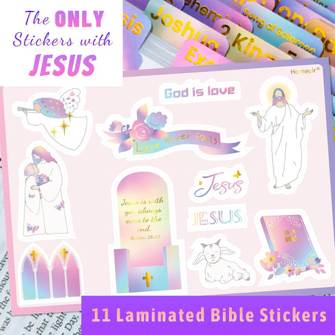 Homeair RB3 Bible Tabs with Gold Necklace, Laminated Bible Tabs for Women Men, Christian Gifts, Large Print Bible Tabs