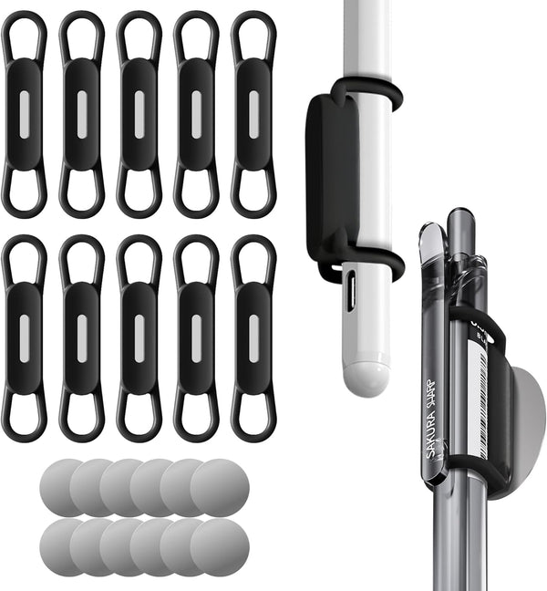 Nearockle 10 Pack Magnetic Pen Pencil Holder, Silicone Adjustable Holder for Desk, Refrigerator, Whiteboards, Office