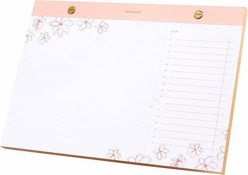 russell+hazel Riveted Paper Bloc Notepad, Blush with Gold Accents, Office Supplies, 10" x 7", 80 Sheets