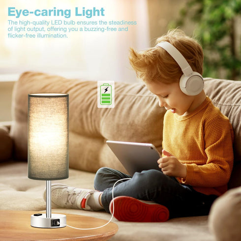 3 Dimmable Bulb Black Bedroom Table Lamp for Bedside - Way Touch Lamp USB C A Charging Ports and AC Outlet, Small Desk