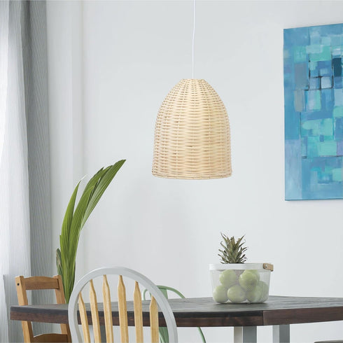 PT1007-NAT Elegant Designs Elongated Coastal Dome Rattan Downlight Pendant, Natural