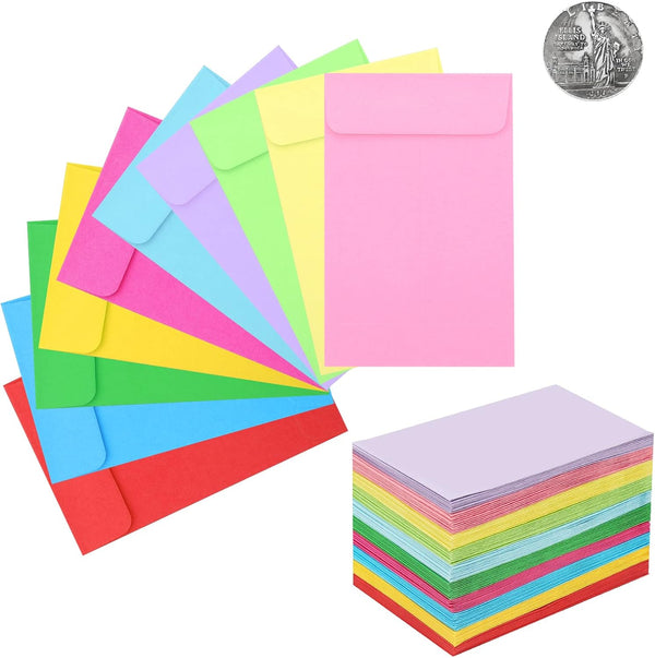 Coin Envelope #1, 10 Assorted Colors Mini Envelopes 2.25"×3.5" for Spare Keys, Coins, Stamps, Small Items Storage