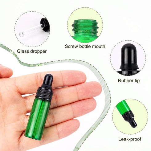 Kesell 5ml 1/6 oz Dropper Bottles - Pack of 20 Essential Oil Portable Travel Bottles with Tapered Glass Droppers,