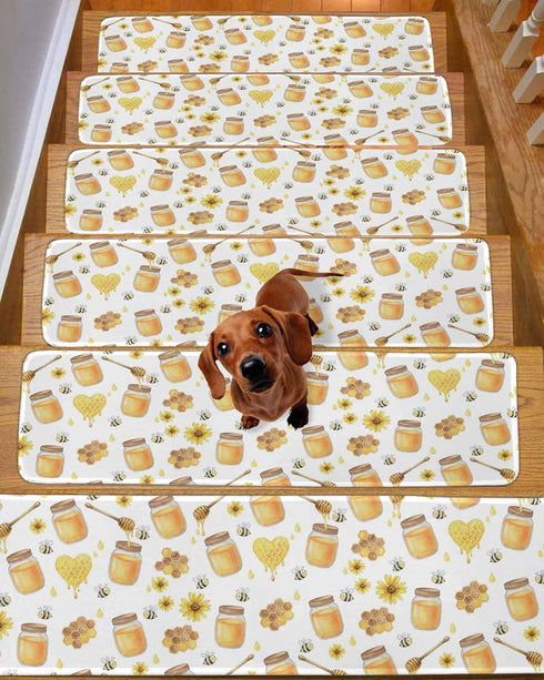 LBCASA 4 8 30 Inch Stair Treads Non Slip Indoor for Wooden Steps, Yellow Flowers Pcs Stair Mats for Kids Elders Dogs, x