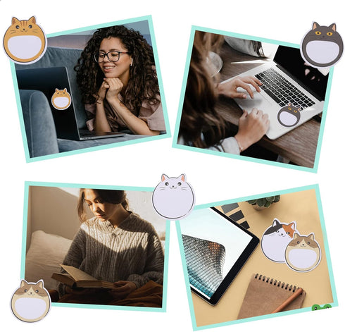 Cobee Cute Cat Sticky Notes, 5 Pack Kawaii Animal Self-Stick Notes, Cartoon Cat Memo Pads, Cute Shapes for Students