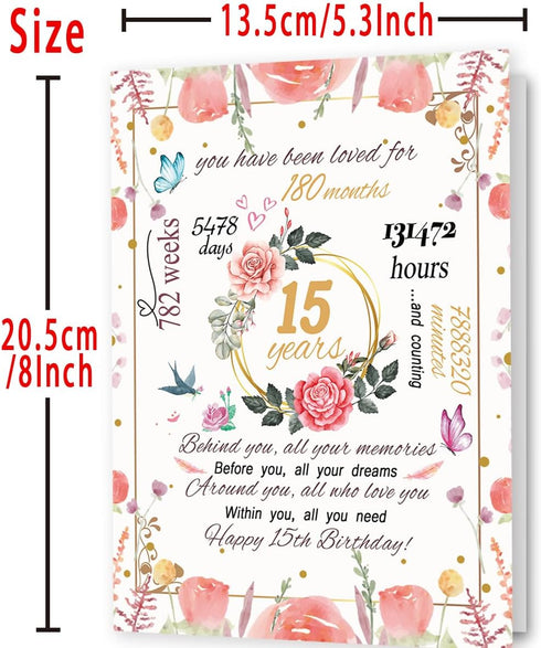 mmuue 15th 15th 15th 15 Sweet Birthday Card, Funny Birthday Gifts for Daughter Niece Granddaughter Sister, Lovely