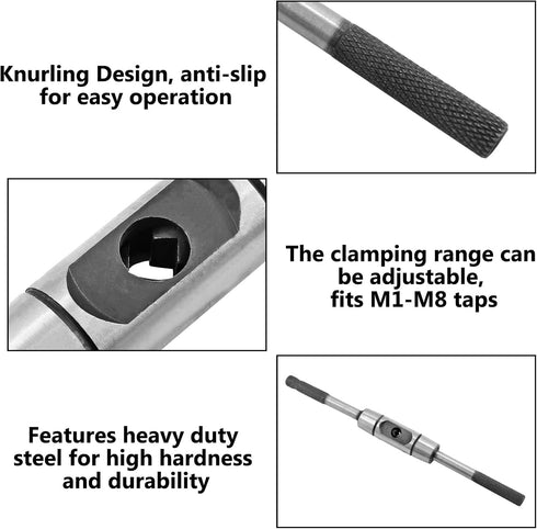 Adjustable Tap Wrench Handle, Tapping Hand Tool for M4-M10 Metric Taps, 225mm/8.8" Length