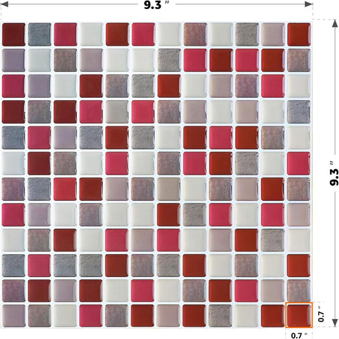 Yoillione 3D Mosaic Tile Sticker, Removable Wallpaper Tile Red, Self Adhesive Wall Tiles for Kitchen Backsplash