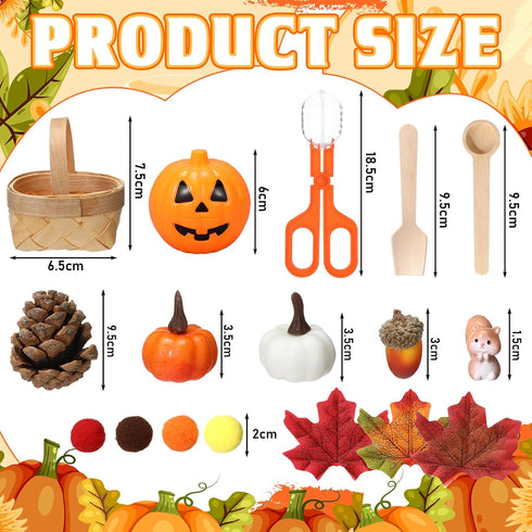 WinnerWhy 320 Pcs Fine Motor Toys Fall Thanksgiving Decorations, Sensory Bin Filler, Pumpkin Bowls, Woven Baskets