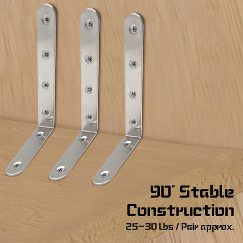 Luomorgo 16 5" 3", Pcs L Shaped Brackets for Shelves - Heavy Duty Stainless Steel Decorative Corner Brace Joint Right