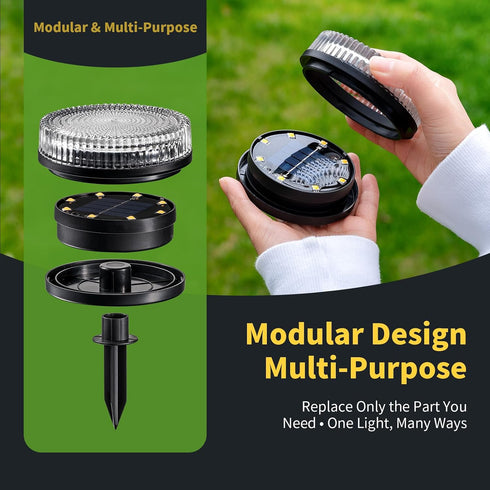 (2 Pack) Glass Solar Pathway Lights with Bubble Style, Modular-Design Waterproof In-Ground Light for Patio Pathway Lawn