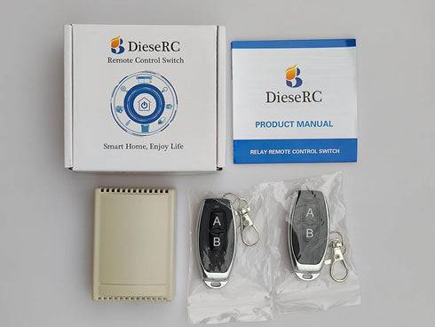 DieseRC AC 110V 120V 220V 240V Wireless Remote Control Switch: 433Mhz RF 10A 2CH Relay Receiver with 2 Transmitters