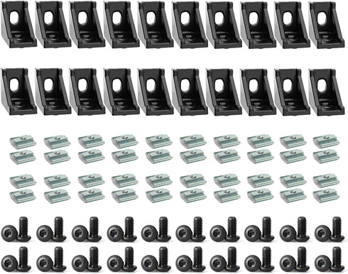 20 Sets 2020 Aluminum Extrusion Profiles Corner Brackets 20 Series Black L Connectors with T Slot Nuts and Bolts