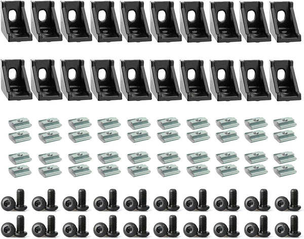 20 Sets 2020 Aluminum Extrusion Profiles Corner Brackets 20 Series Black L Connectors with T Slot Nuts and Bolts