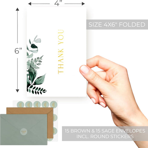Set 30 ZICOTO Beautiful Thank You Card - Elegant Blank Cards with Envelopes & Stickers - Ideal for Weddings, Business