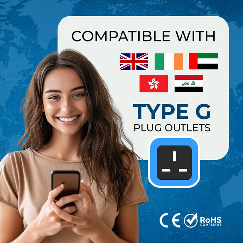 OREI USA to UK Travel Plug Adapter - Type G Compatible with UK, UAE, Hong Kong, Dubai - 2 in 1 UK Plug Adapter - 2 Pack