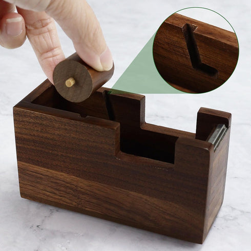 Multibey Wood Tape Dispenser for Desk - Natural Walnut Wood Desktop Tape Holder with Non-Slip Base & Tape Cutter