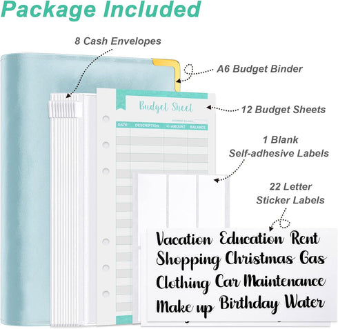 A6 Rnivvi Budget Binder with Zipper Envelopes, Money Saving Binder Cash Envelopes for Budgeting, PU Leather Planner