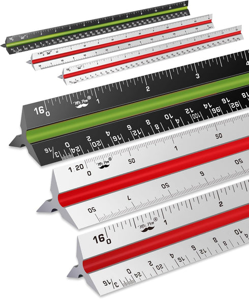 Mr. Pen Architectural Scale Ruler, 12 Inch, 3 pcs, Engineering Scale for Blueprints & Drafting