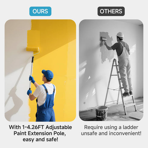 6 Set 9" 2" 51" 11" Set Paint Roller Kit with Extension Pole - Pieces with Paint Roller, Paint Brush, Adjustable