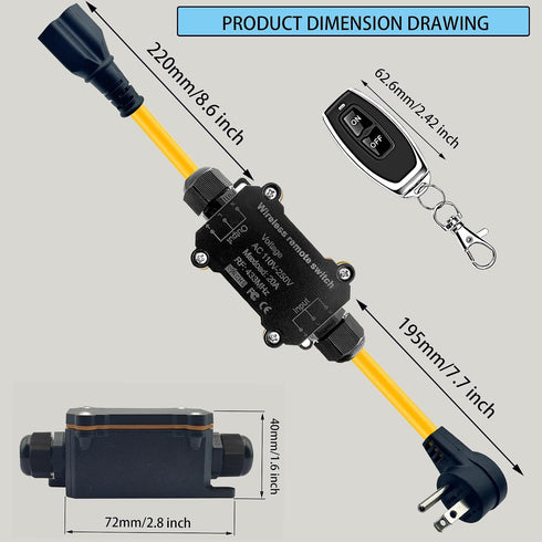 AC110V AC110/230/240/250 V/20A Switch,165 Waterproof Remote Control Power Switch,Equipped with a Multi-Functional