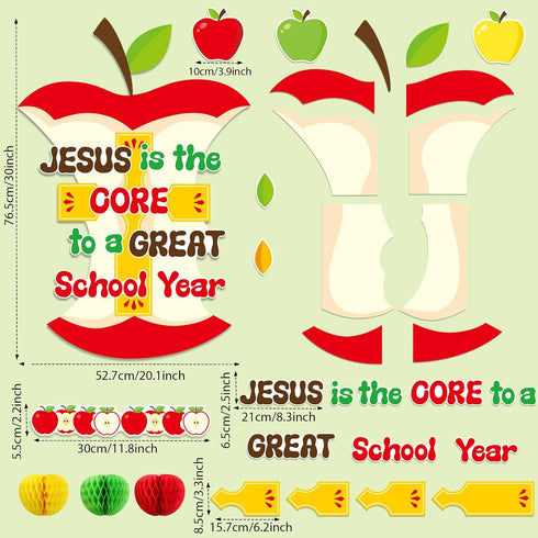 TaoBary 84 Pcs Jesus Is The Core to a Great School Year Christian Bulletin Board Set 3D Apples Cutouts Honeycomb Tissue Paper Apples for Back to School Religious Classroom Sunday School Decor by TaoBary