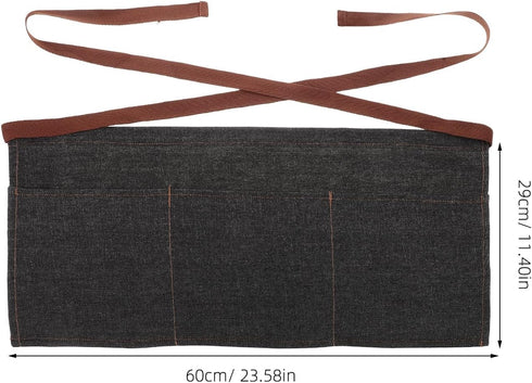 3 Toyvian Durable Denim Waist Apron with Pockets Unisex, Short Half Server Apron for Waiter Waitress, Bar, Cafe