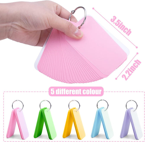 Koogel 250PCS Index Cards with Ring, Colored Study Cards Waterproof Covers 2.2 x 3.5 Inch Blank Notecards Flash Cards for School Learning Memory Office Recipe Game Cards by Koogel